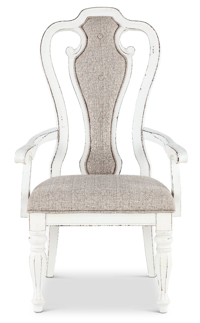 Magnolia Manor Antique White Upholstered Dining Arm Chair