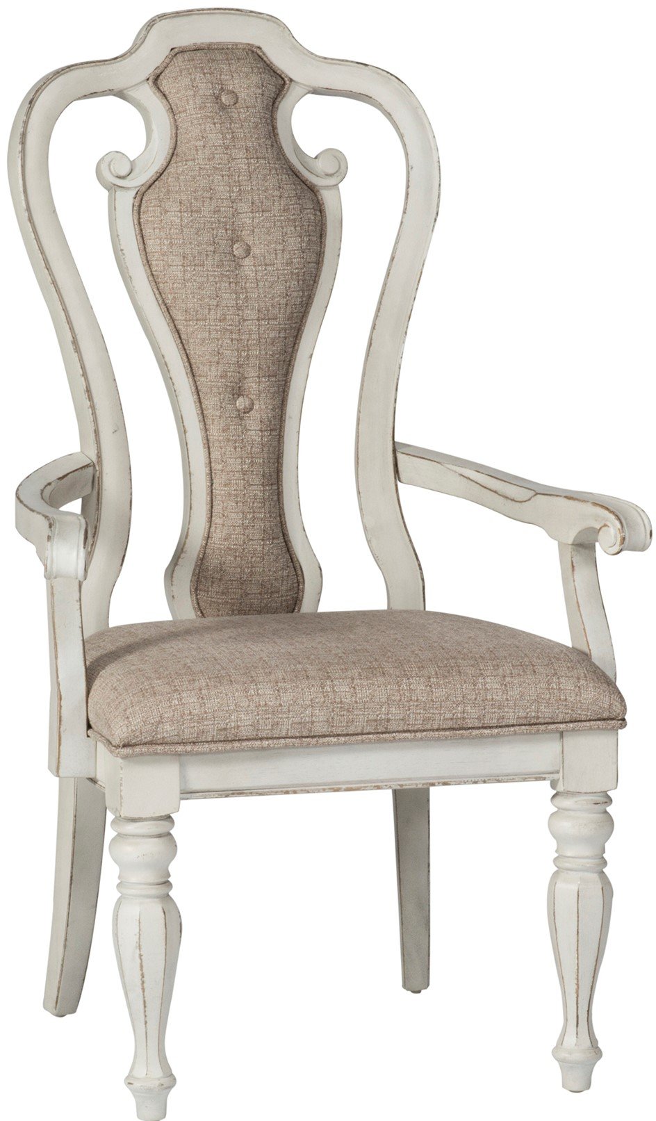 Magnolia Manor Antique White Upholstered Dining Arm Chair-2