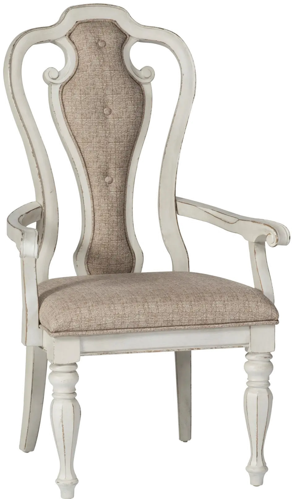 Magnolia Manor Antique White Upholstered Dining Arm Chair-2