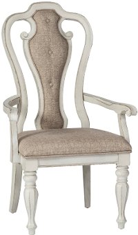 Magnolia Manor Antique White Upholstered Dining Arm Chair-2