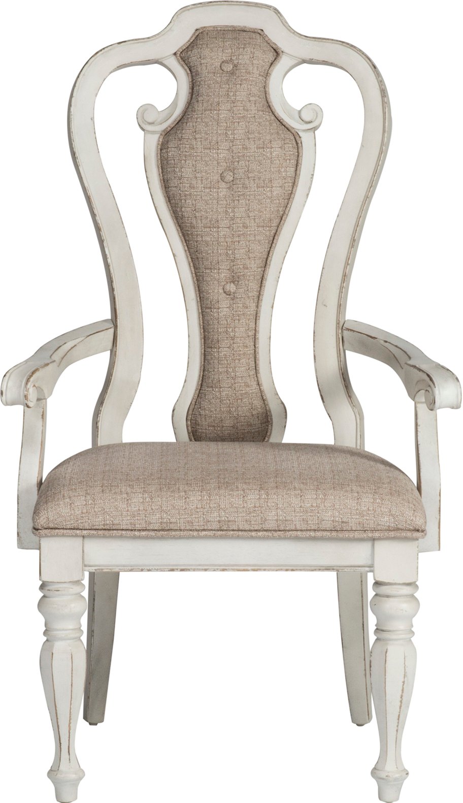 Magnolia Manor Antique White Upholstered Dining Arm Chair-3
