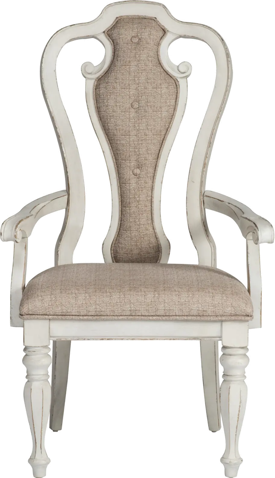 Magnolia Manor Antique White Upholstered Dining Arm Chair-3