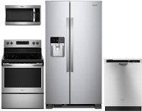 KIT Whirlpool 4 Piece Electric Kitchen Appliance Package with Side by Side Refrigerator - Stainless Steel
