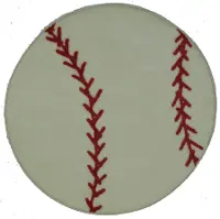 3' Round Red and White Baseball Rug - Fun Time Shape