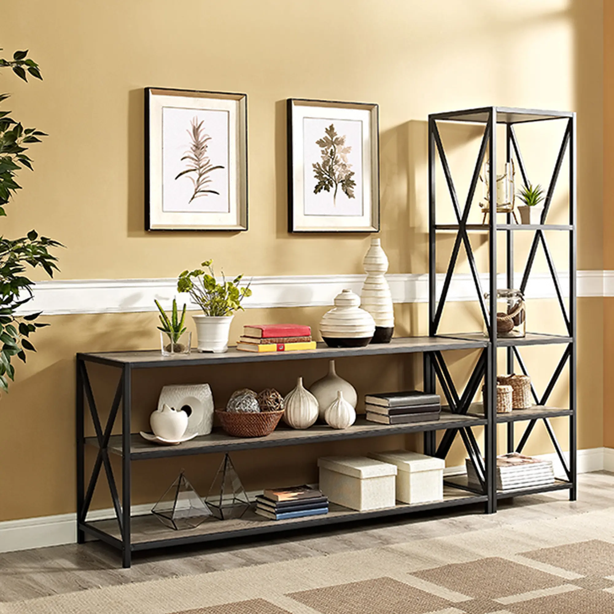 BS60XMWAG Metal & Driftwood Bookshelf Console (60 Inch)-1