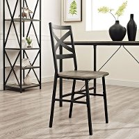 Metal X-Back Wood Seat Dining Chair Pair
