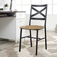 Metal X-Back Wood Seat Dining Chair Pair