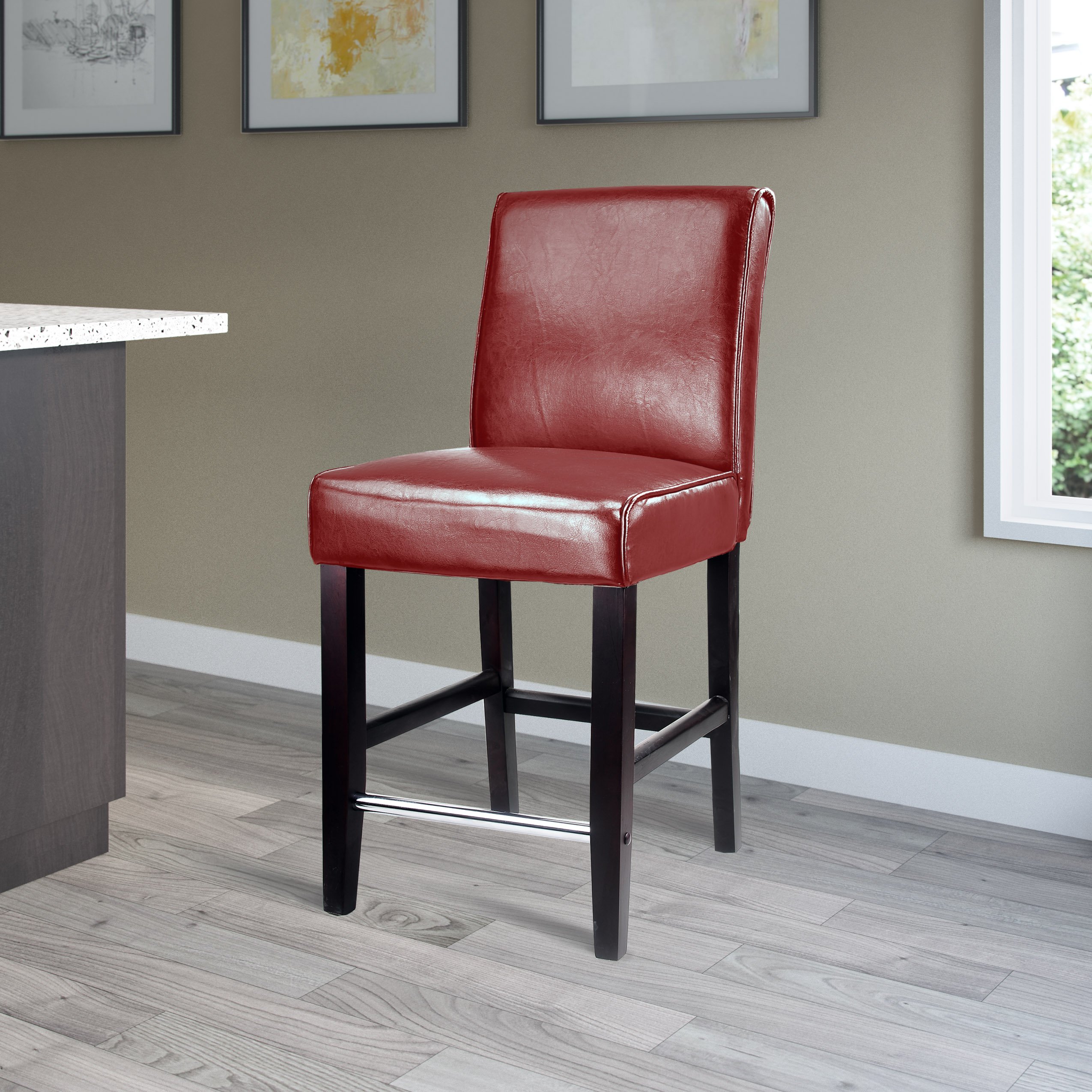 Red Bonded Leather Counter Height Stool - Antonio-3
