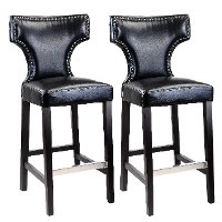 Black Bonded Leather Bar Stool (Set of 2) - Kings-2
