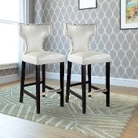 White Bonded Leather Bar Stool (Set of 2) - Kings