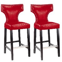 Red Leather Bar Stool (Set of 2) - Kings-3