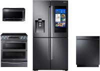 KIT Samsung 4 Piece Kitchen Appliance Package with Electric Range and FamilyHub Refrigerator - Black Stainless Steel