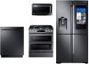 KIT Samsung 4 Piece Kitchen Appliance Package with FamilyHub Refrigerator and Gas Range - Black Stainless Steel