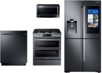 KIT Samsung 4 Piece Kitchen Appliance Package with Gas Range - Black Stainless Steel