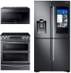 KIT Samsung 3 Piece Kitchen Appliance Package with Electric Range and FamilyHub Refrigerator - Black Stainless Steel