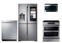 KIT Samsung 4 Piece Electric Kitchen Appliance Package with French Door Smart Refrigerator - Stainless Steel