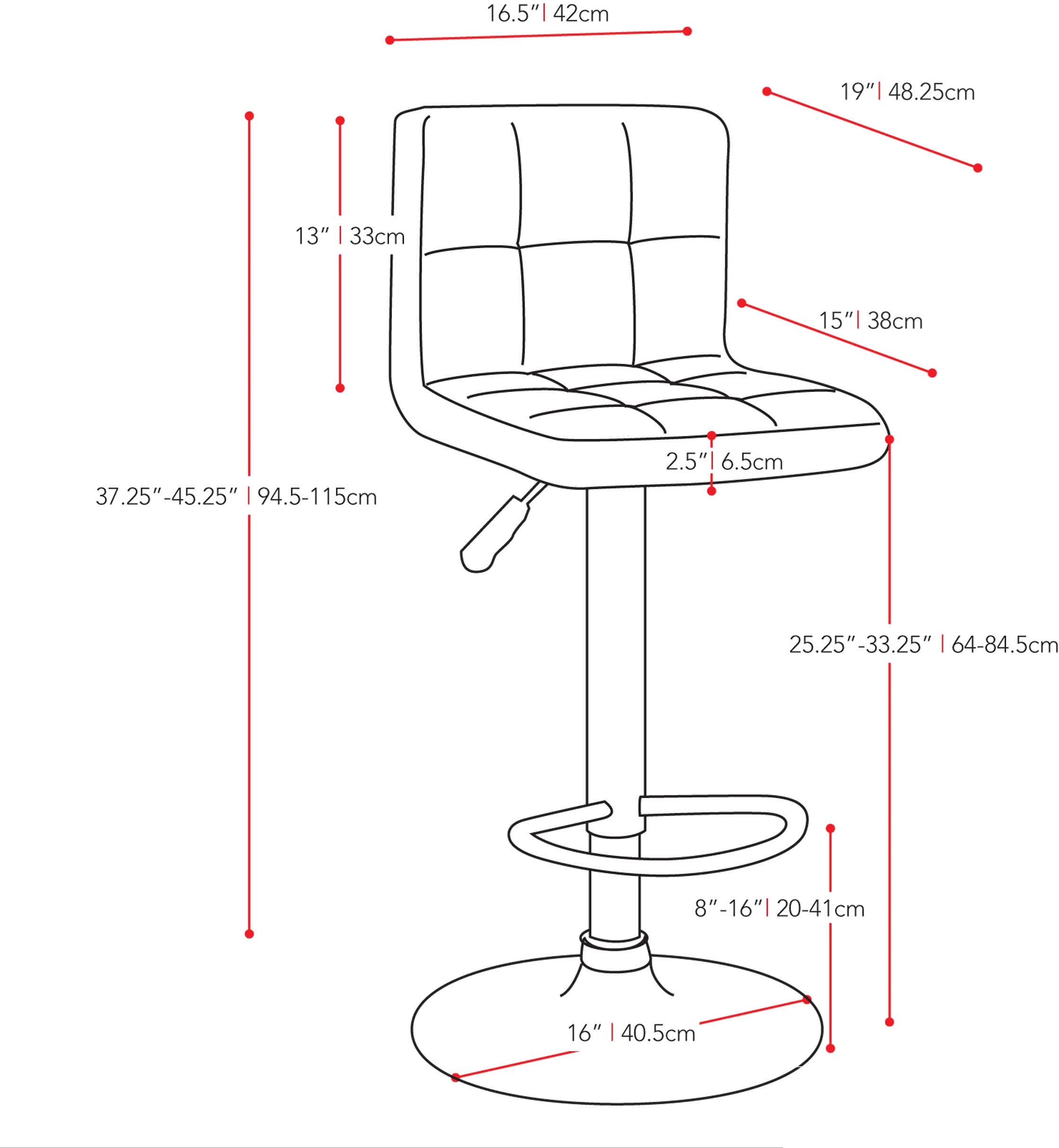 White High-Back Adjustable Bar Stool (Set of 2)-2