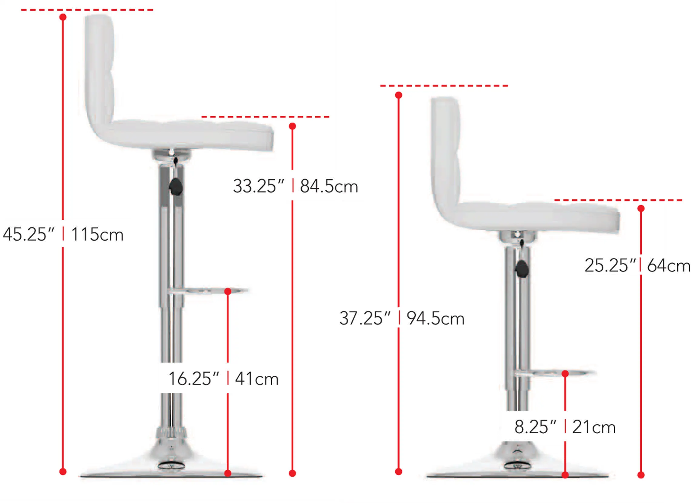 White High-Back Adjustable Bar Stool (Set of 2)-3