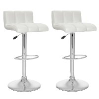 White Low-Back Adjustable Bar Stool (Set of 2)