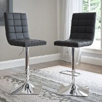 Black Bonded Leather Adjustable Bar Stool (Set of 2)-3
