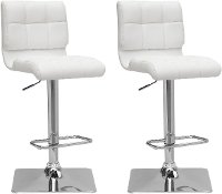 White Bonded Leather Adjustable Bar Stool (Set of 2)