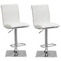 White Bonded Leather Adjustable Bar Stool (Set of 2)