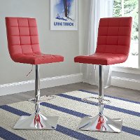 Red Leather Upholstered Adjustable Bar Stool (Set of 2)-3