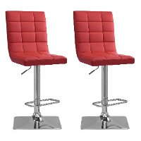 Red Leather Upholstered Adjustable Bar Stool (Set of 2)-4