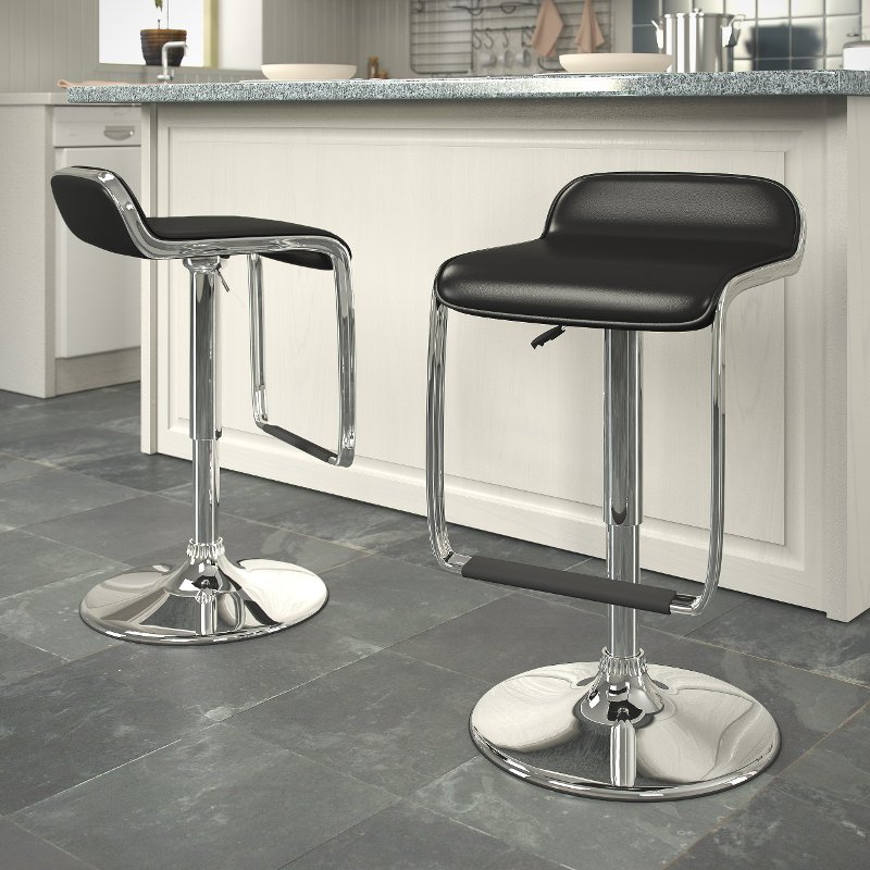 Black Adjustable Bar Stool With Footrest Set Of Rc Willey