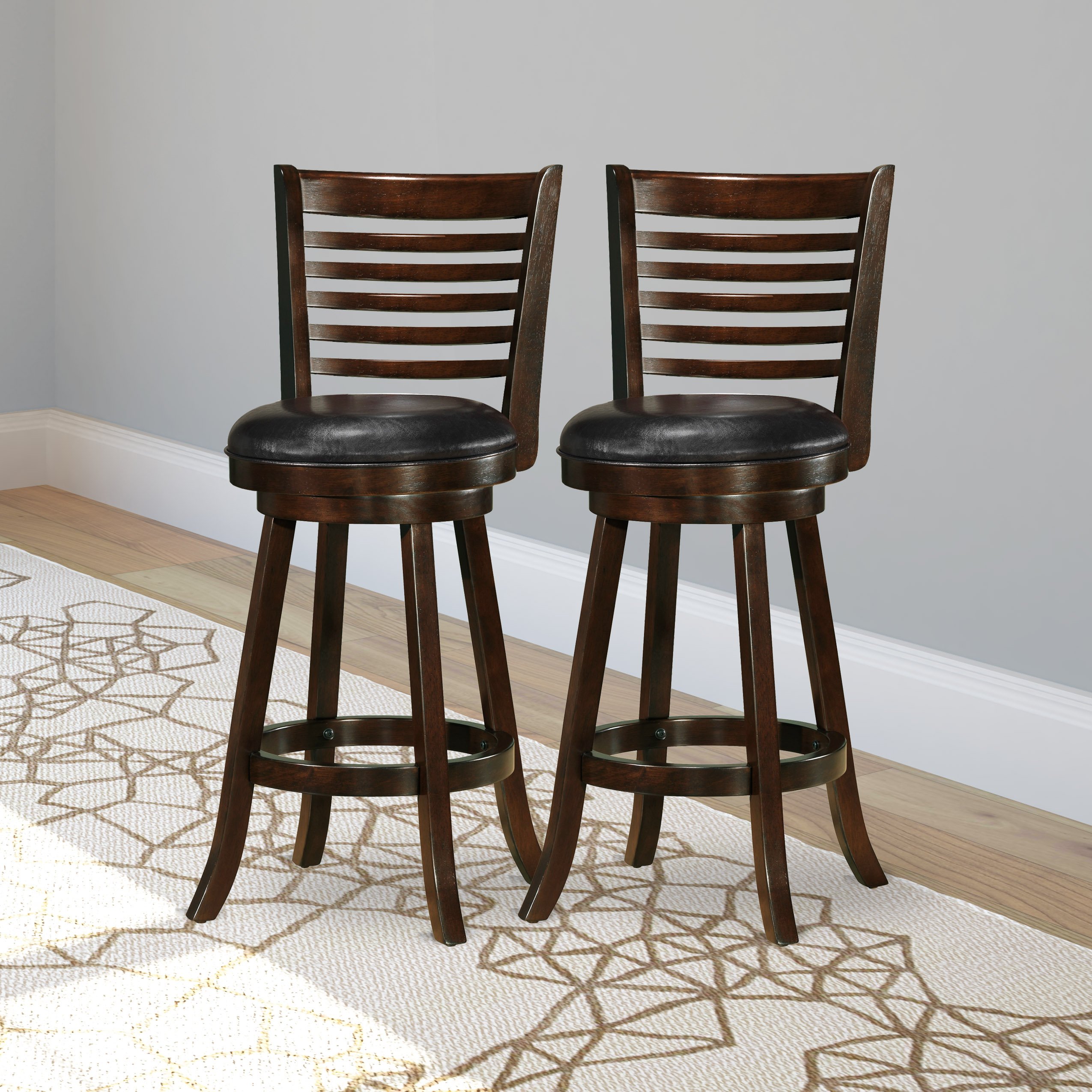 Cappuccino/ Black Bonded Leather Bar Stool Pair - Woodgrove-2