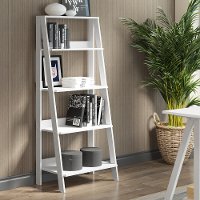White Wood Ladder Bookcase (55 Inch)