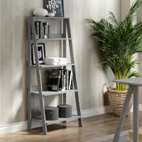 BS55LDGY Gray Wood Ladder Bookcase