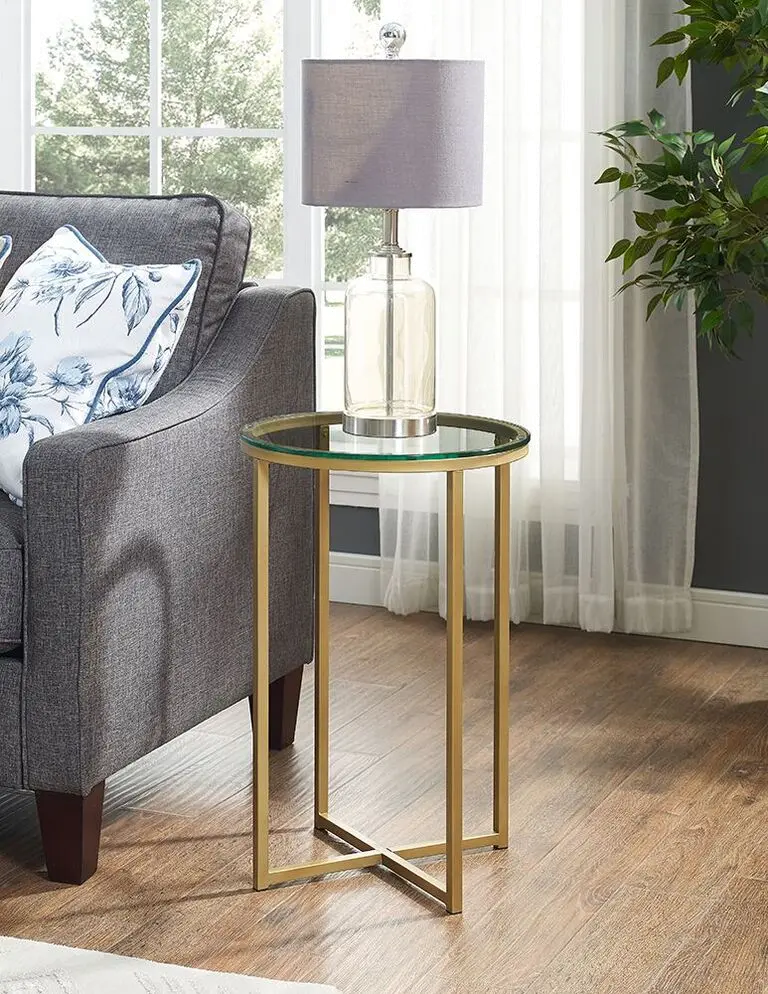 AF16ALSTGGD 16 Inch Glass and Bronze Round Side Table-1