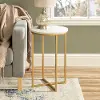 AF16ALSTMGD White Faux-Marble 16 Inch Round Side Table with Gold Base - Walker Edison