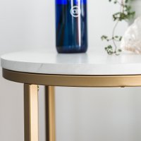 White Faux-Marble 16 Inch Round Side Table with Gold Base-3