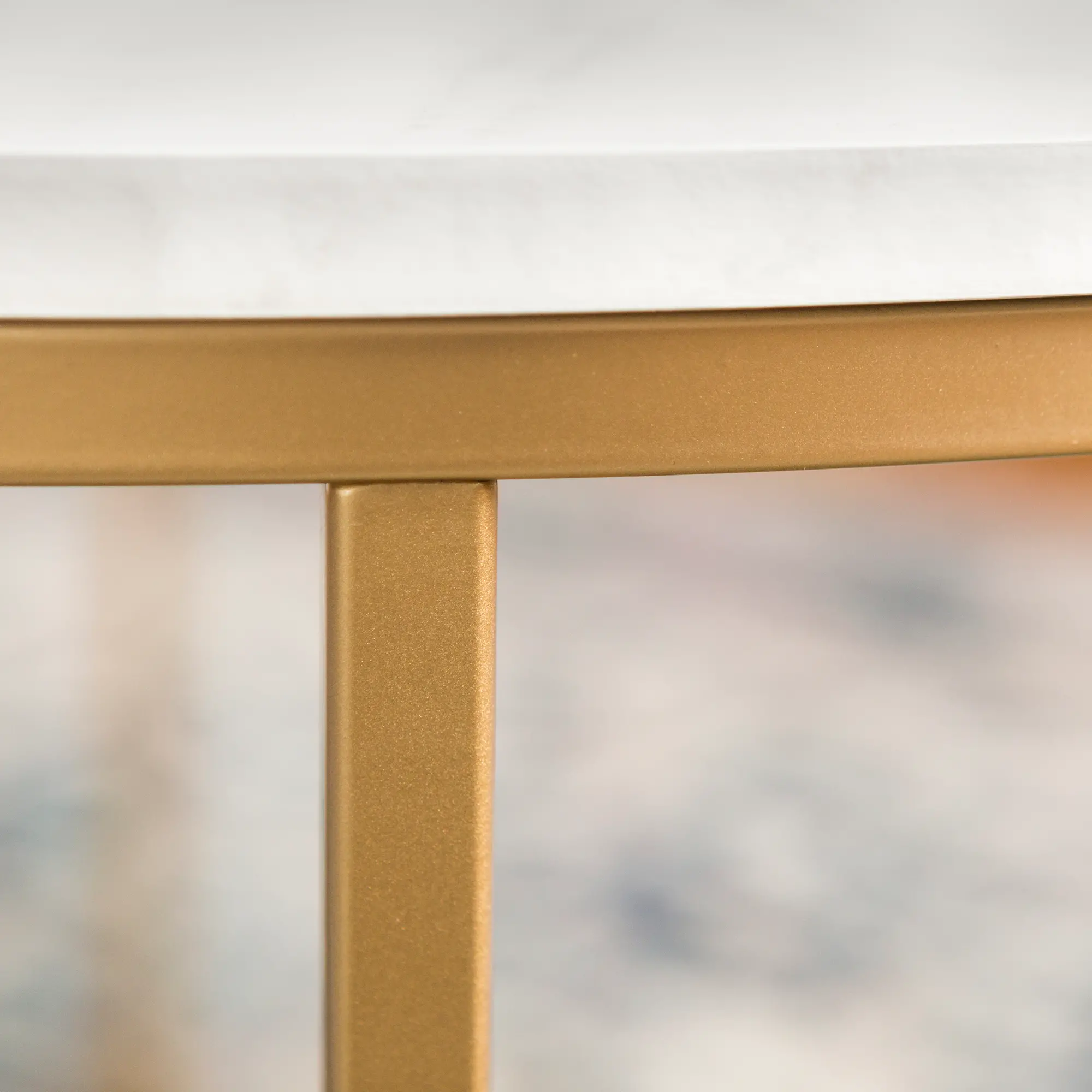 AF36ALCTMGD White Faux-Marble 36 Inch Round Coffee Table with Gold Base-2