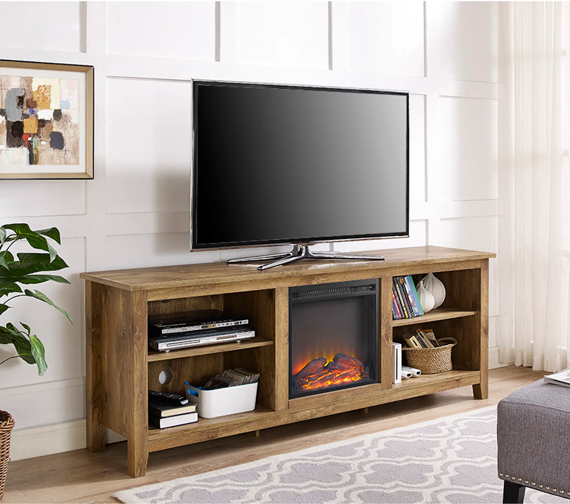 W70FP18BW Brown Wood 70 Inch TV Stand with Fireplace-1