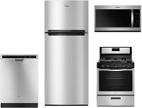 KIT Whirlpool 4 Piece Kitchen Appliance Package with Gas Range with Multiple Power Burners - Stainless Steel