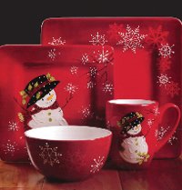 16 Piece Snowman Dish Set