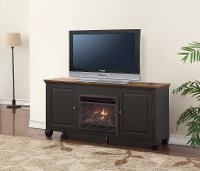 68 Inch Antique Black TV Stand with Fireplace - Brighton Hickory