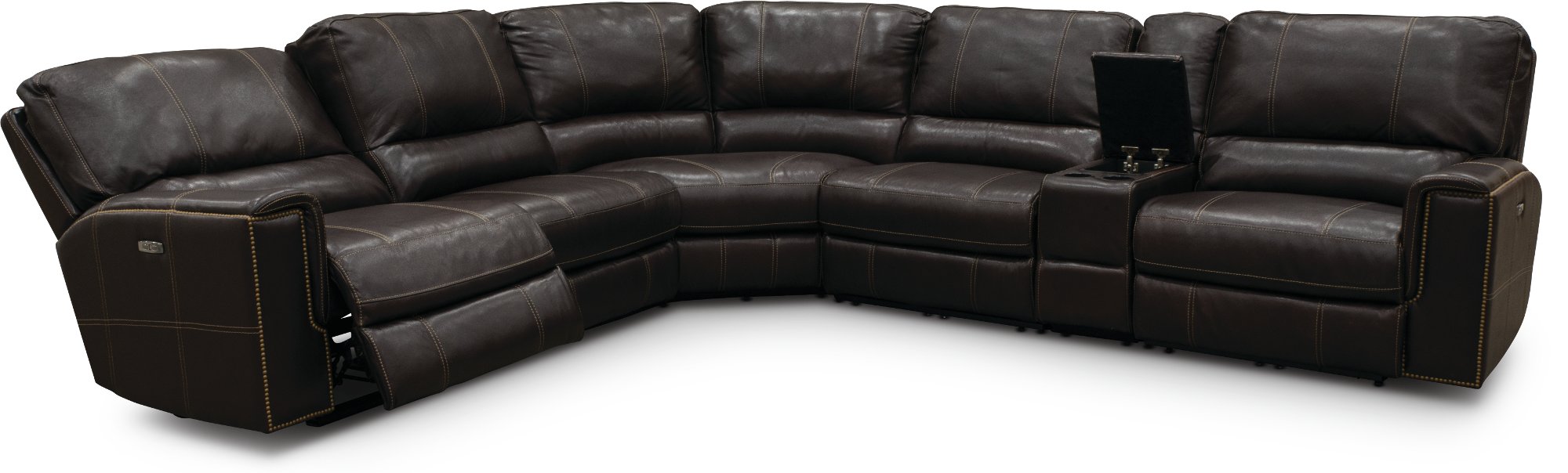 Dark Brown 6 Piece Power Reclining Sectional Sofa - Slinger-1