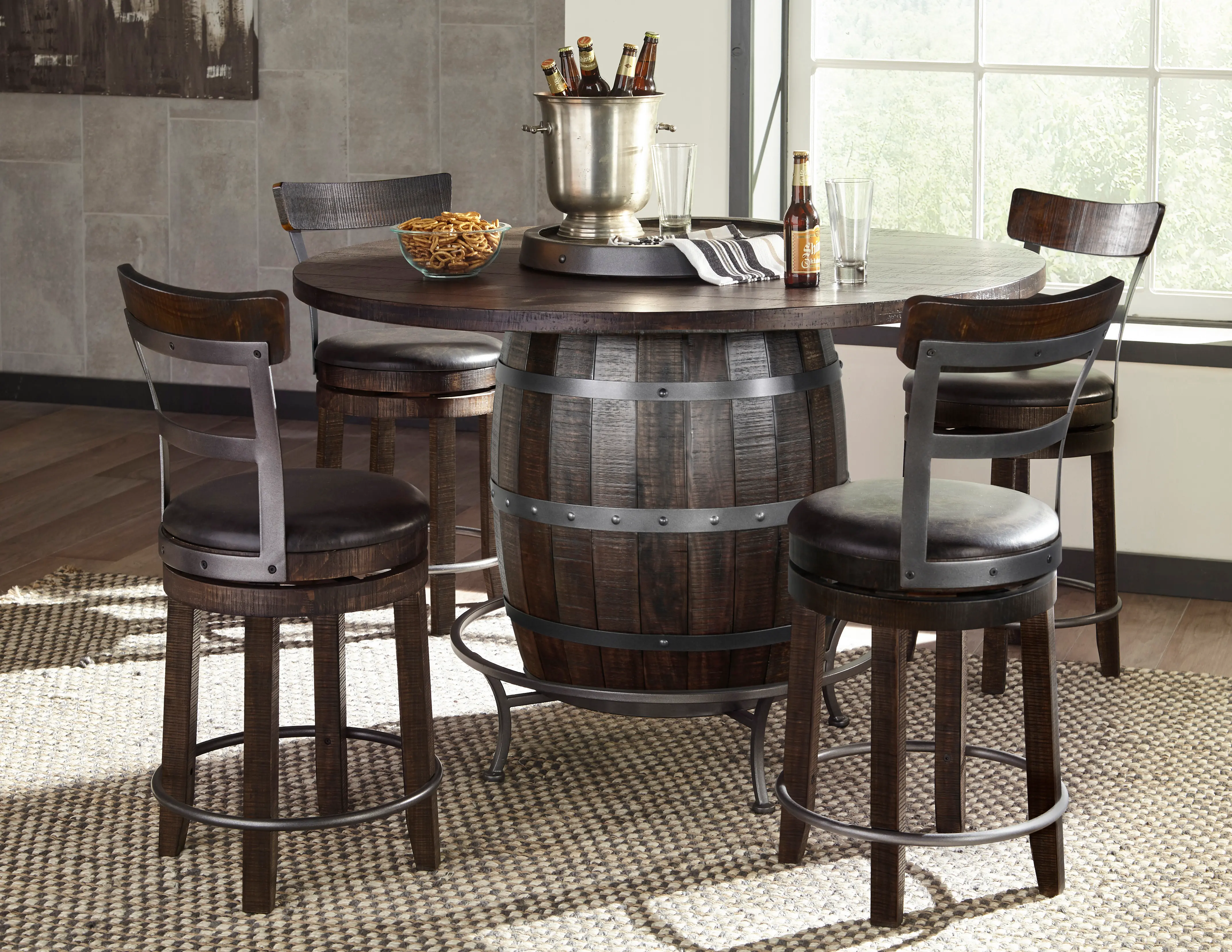 Barrel Tobacco Brown 24 Inch Swivel Counter Height Stool-2