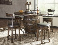 Tobacco Brown 5 Piece Counter Height Dining Set with Backless Bar Stools - Barrel