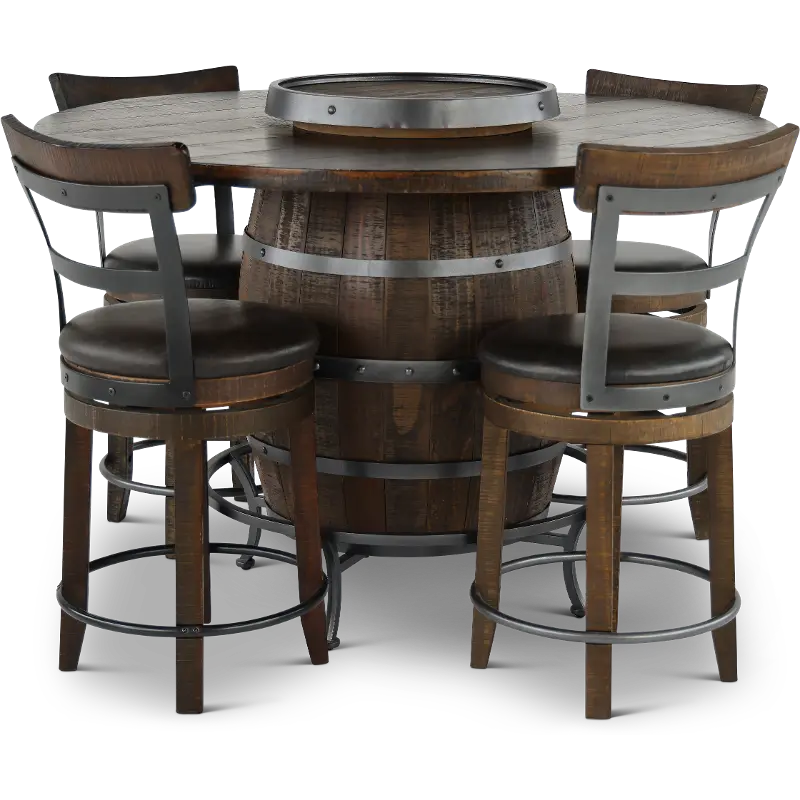 Barrel Tobacco Brown 5 Piece Counter Height Dining Set