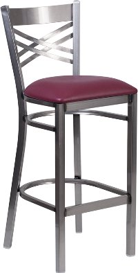 Metal Restaurant Bar Stool - Burgundy Vinyl Seat