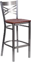 Metal Restaurant Bar Stool - Cherry Wood Seat