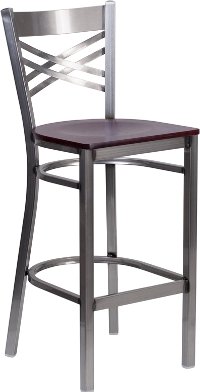 Metal Restaurant Bar Stool - Mahogany Wood Seat