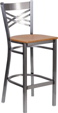Metal Restaurant Bar Stool - Natural Wood Seat