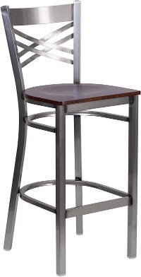 Metal Restaurant Bar Stool - Walnut Wood Seat