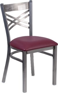 Metal Restaurant Chair - Burgundy Vinyl Seat